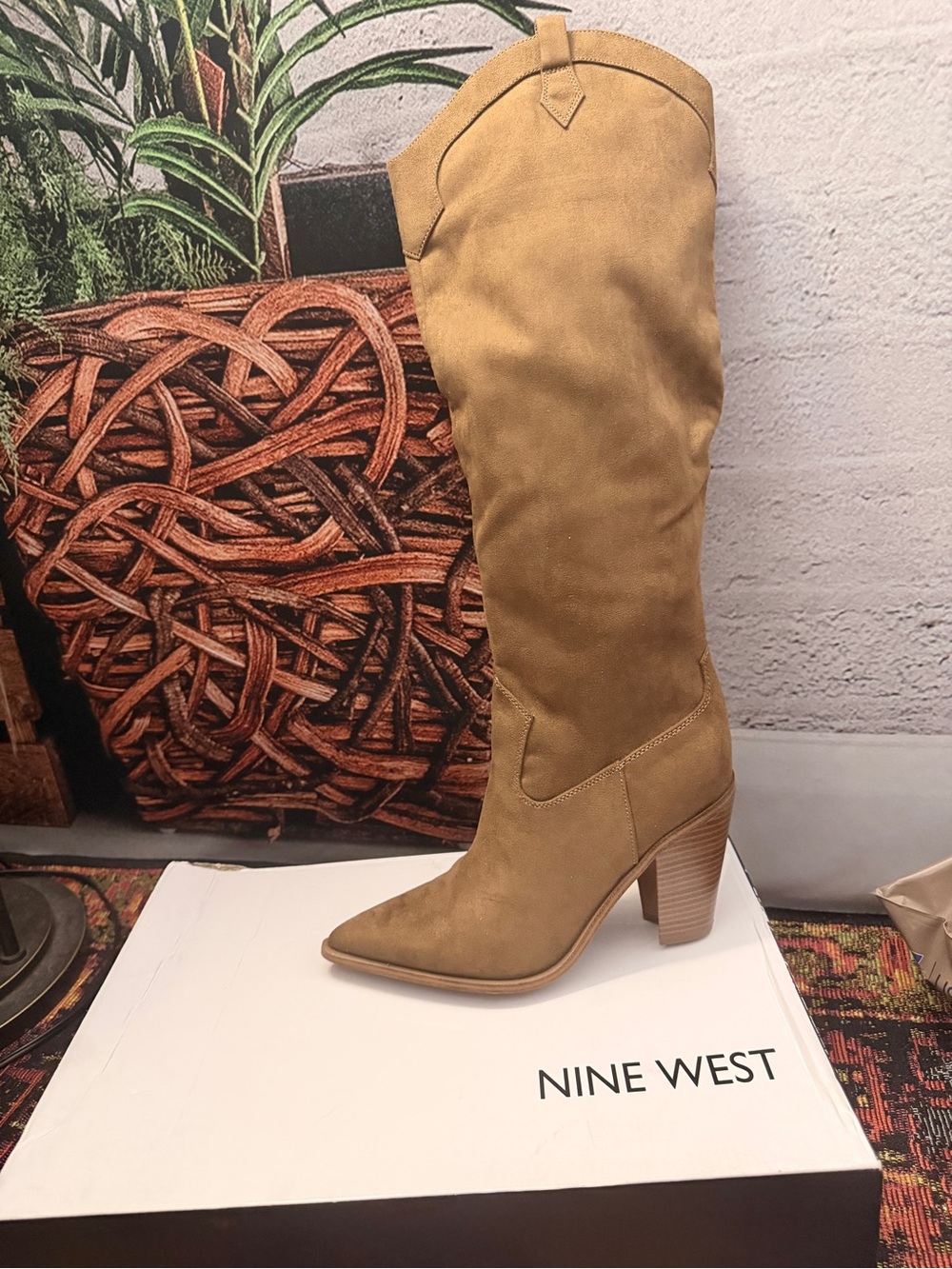 Nine West Tall Tan Over-the-Knee Pointed-Toe Western Boots NIB